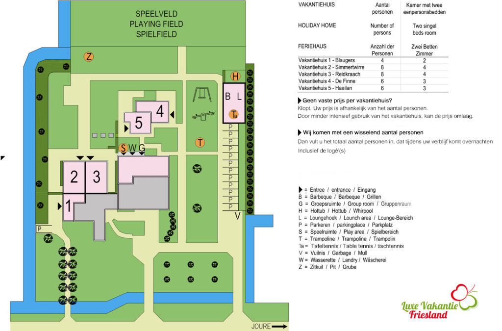 Plattegrond van het terrein bij Luxe vakantie Friesland